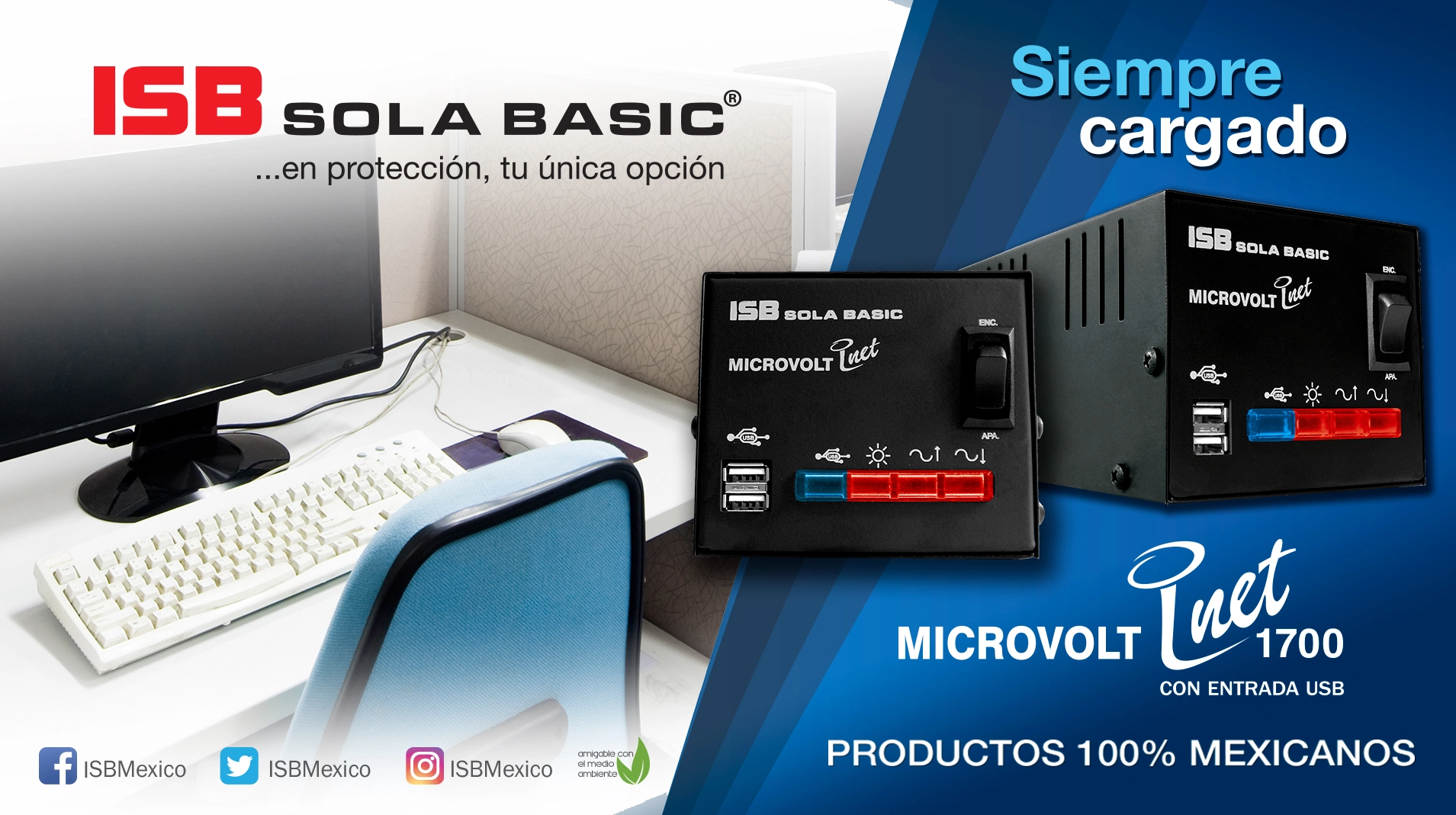 Microvolt 1700 compacto, cómodo y silencioso  con 2 puertos USB de carga.